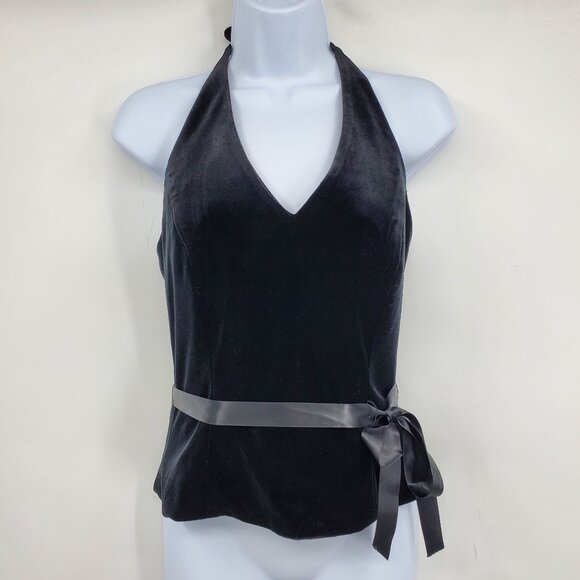 Xscape by Joanna Chen Halter Neck Black Velevet Y2K Whimsigoth Witchy Top Shirt - Picture 1 of 7